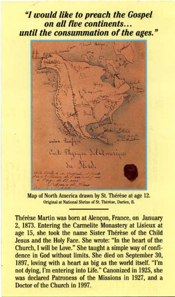 Commemorative card - Relics of St. Therese